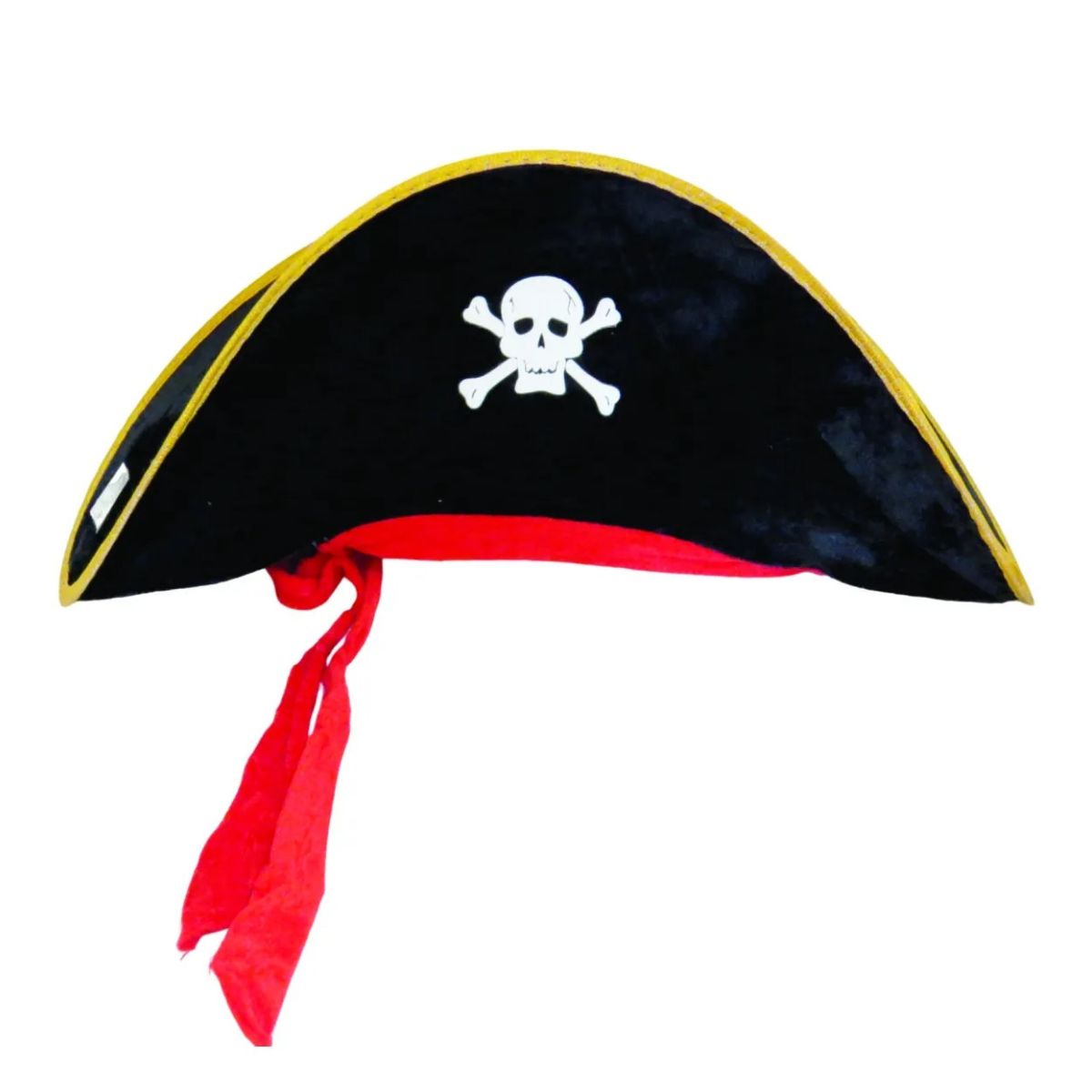 Chapéu De Pirata Preto Luxo Aveludado Com Faixa Vermelha Chapéu De Pirata Preto Luxo Aveludado Com Faixa Vermelha
